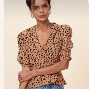 NWT Rouje Louisette top blouse neutral animal print viscose 36 small